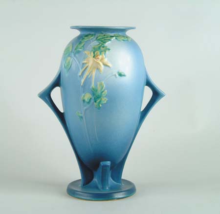 Appraisal: ROSEVILLE COLUMBINE TALL TWO HANDLED VASE Shape No Roseville mark