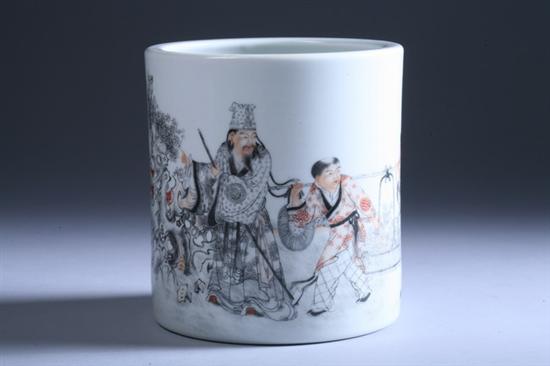 Appraisal: CHINESE GRISAILLE AND IRON RED PORCELAIN BRUSH HOLDER Hongxian four-character