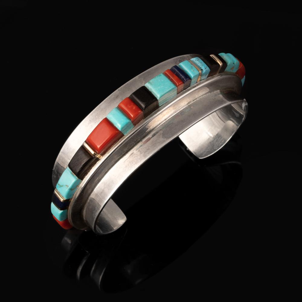 Appraisal: Charles Loloma Hopi - Silver and Gold Cuff with Multi-Stone