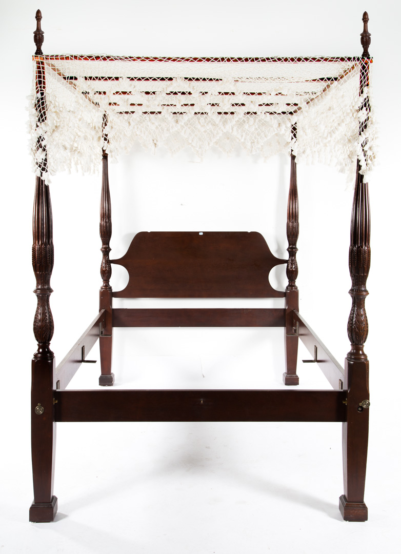 Appraisal: Federal style mahogany bedstead th century Charleston style rice-carved and