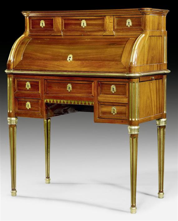 Appraisal: SMALL CYLINDER DESK Louis XVI Paris circa Fluted mahogany With