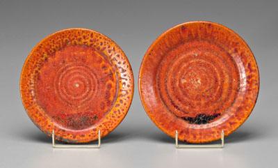 Appraisal: Pair Seagrove pottery plates speckled red chrome glaze marked Rainbow