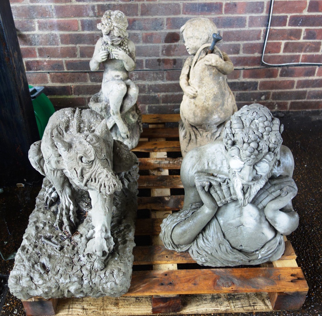 Appraisal: A group of four th century reconstituted stone figures depicting