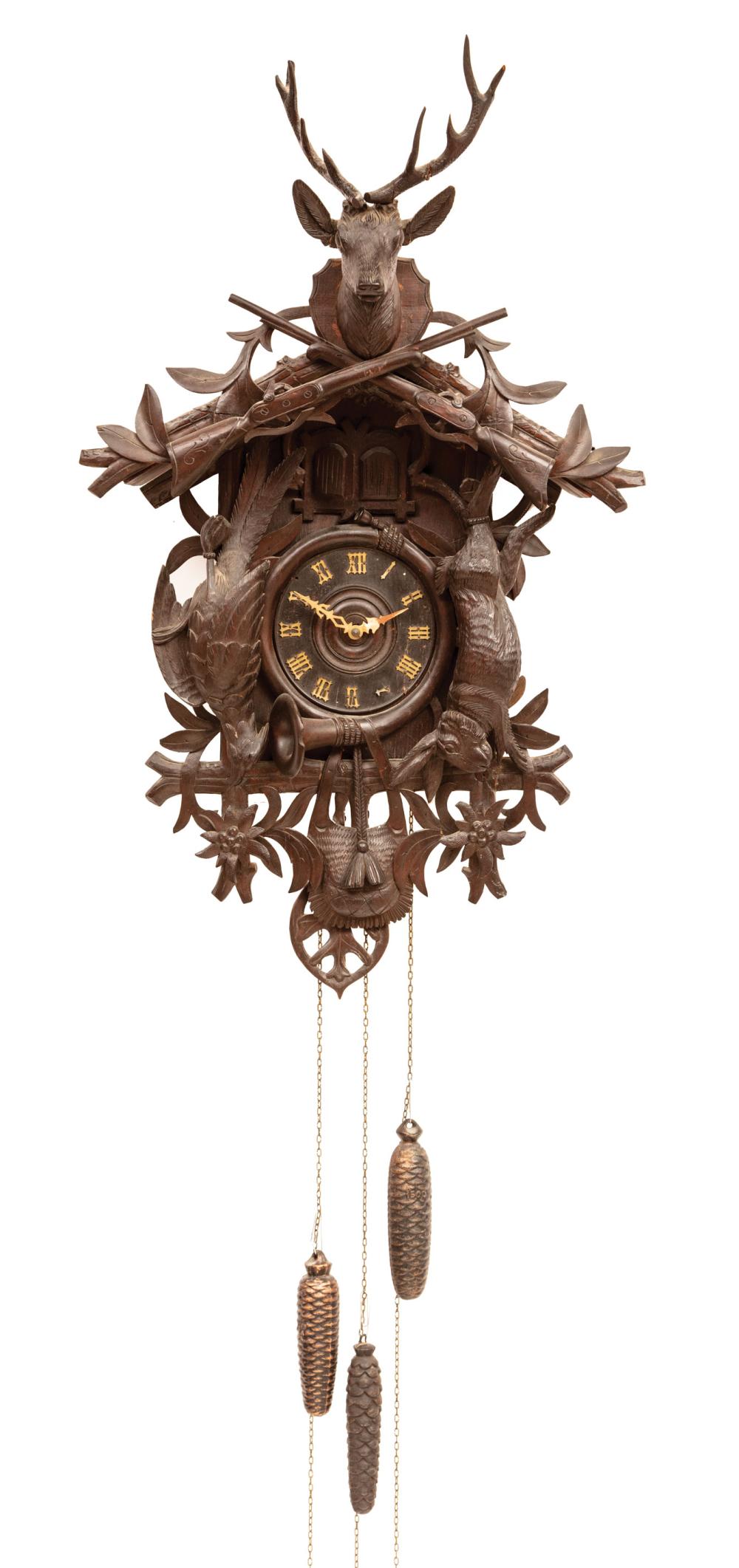 Appraisal: Black Forest Carved Walnut Cuckoo Clock early th c striking