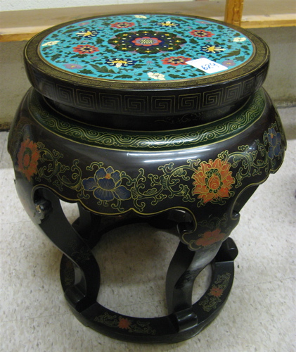 Appraisal: TWO CHINESE SIDE PEDESTAL TABLES WITH CLOISONNE TOPS large and