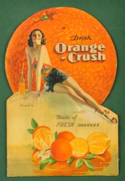 Appraisal: Cardboard Orange Crush Die-Cut Sign Description s Beautifully matted and