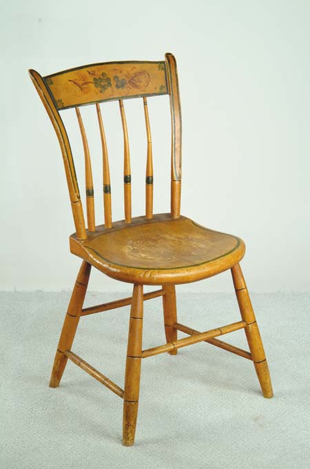 Appraisal: PAINT DECORATED RABBIT EAR SIDE CHAIR Mustard colored paint back