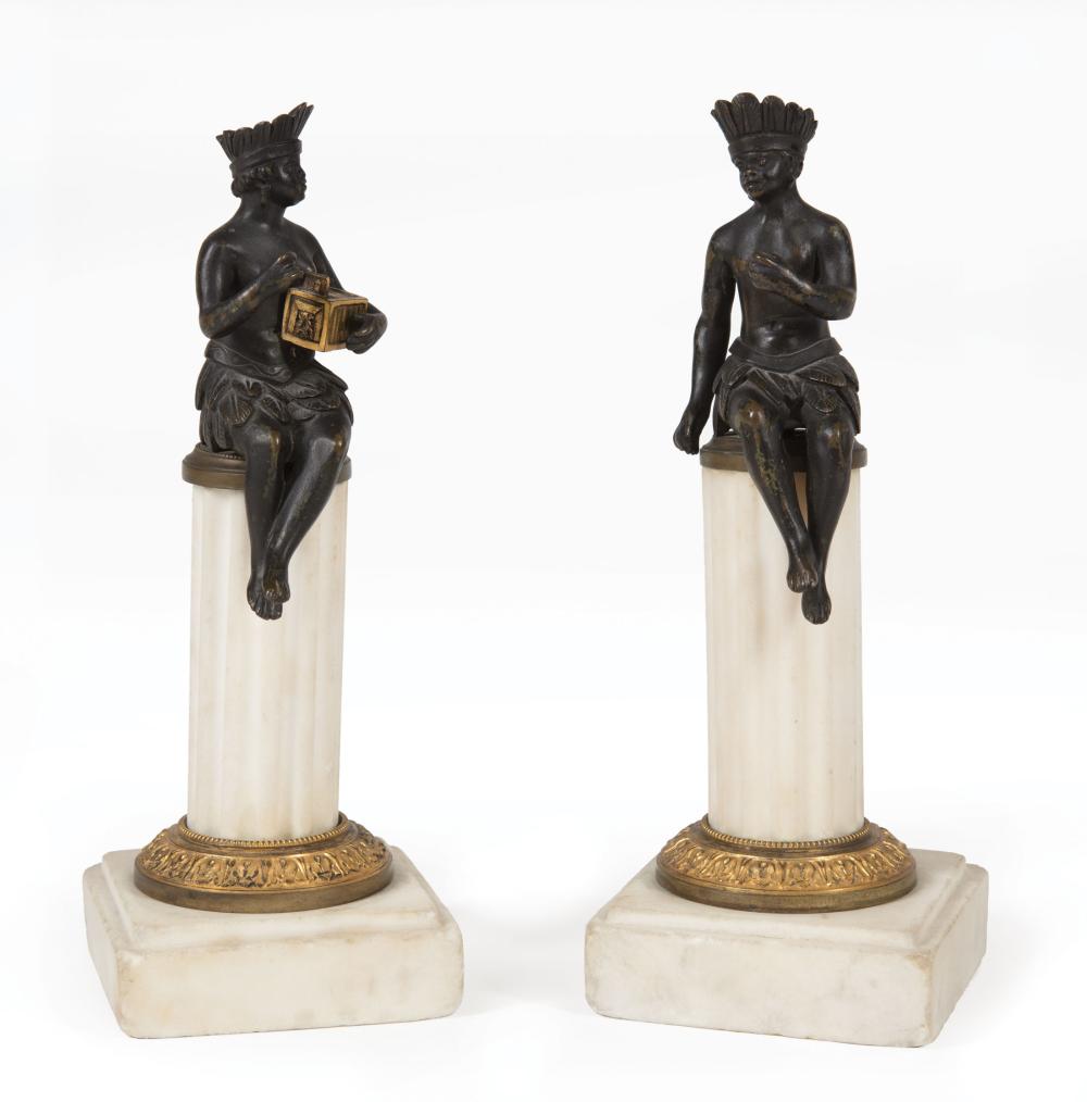 Appraisal: Pair of Continental Patinated Bronze Allegorical Figures of America male