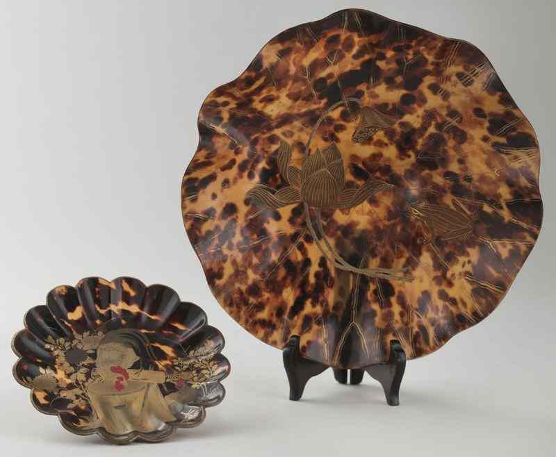 Appraisal: Gilt decorated tortoise shell bowls '' Dia and decorated with