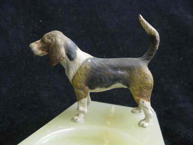 Appraisal: Austria Bronze of Beagle cold painted on deco onyx dish