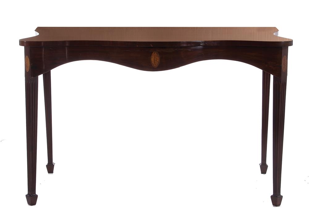 Appraisal: Georgian inlaid mahogany serving table console circa serpentine top and