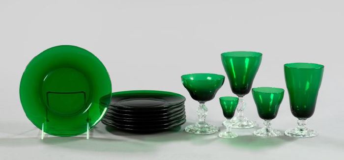 Appraisal: Extensive Forty-Two-Piece Anglo-American Clear and Transparent Emerald Green Glass Partial