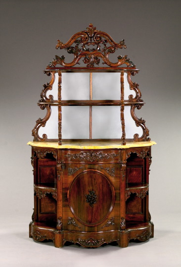 Appraisal: Fine American Rococo Revival Rosewood and Marble-Top Parlor Etagere third