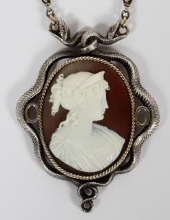 Appraisal: GERMAN CARVED CAMEO PENDANT ON SILVER CHAIN GERMAN CARVED CAMEO