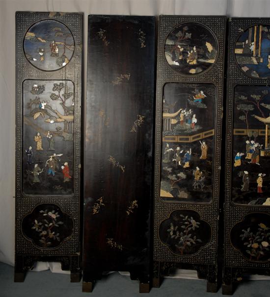 Appraisal: A Chinese Export Ebonized Screen four-section with inlaid chinoiserie decorations