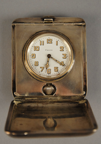 Appraisal: A Sterling Case Art Deco Travel Clock Swiss with the