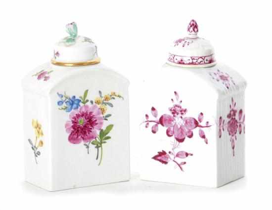 Appraisal: Meissen porcelain tea caddies th century one with puce floral