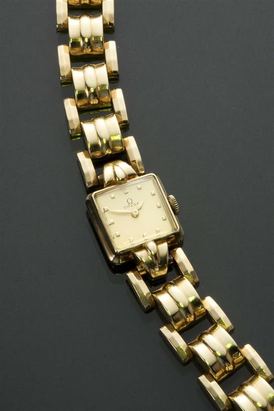 Appraisal: Lady's Retro -Karat Yellow-Gold -Jewel Manual-Wind Wristwatch Omega Swiss Circa