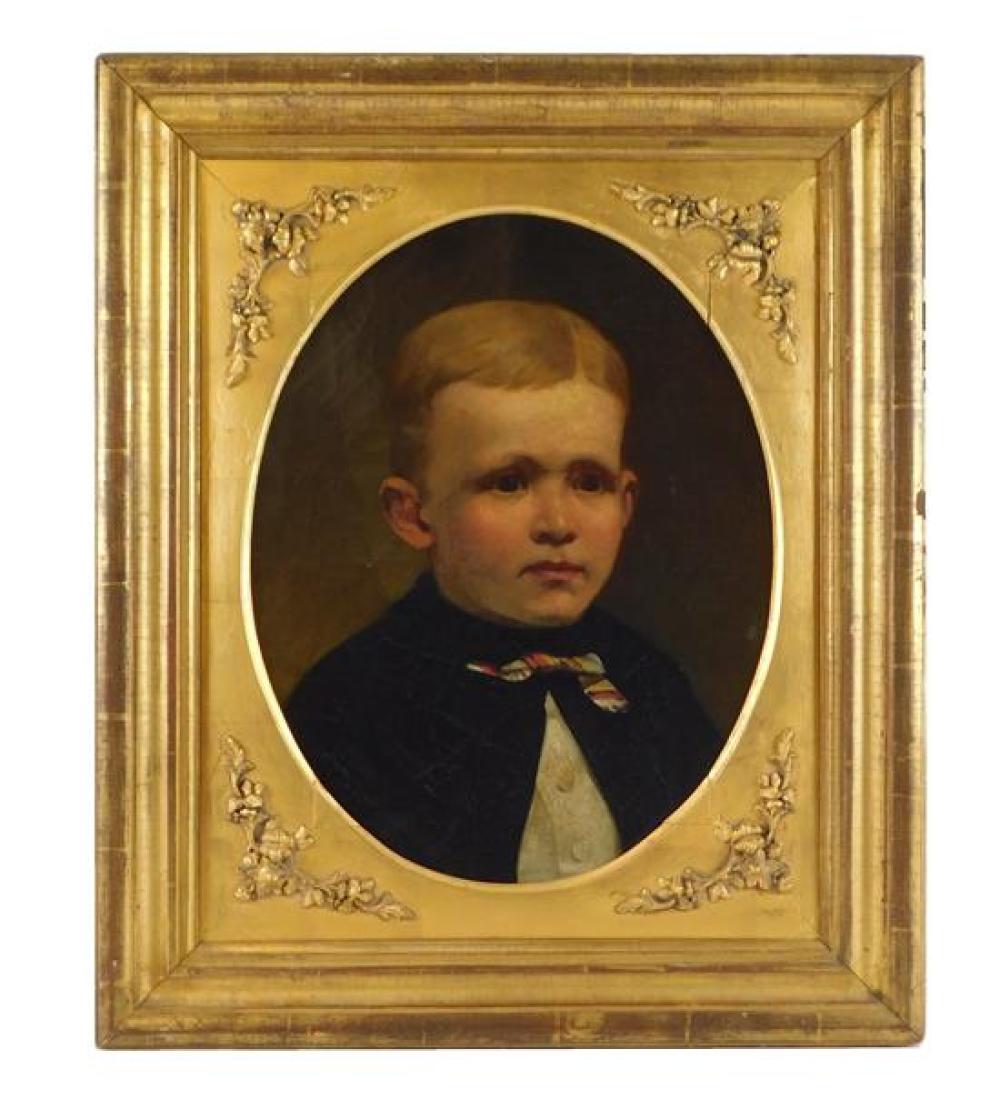 Appraisal: th C oil on canvas depicts portrait of boy with