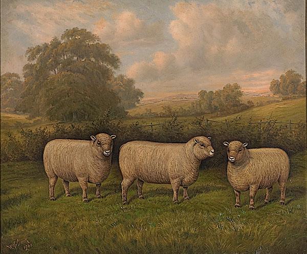 Appraisal: LANDSCAPE WITH THREE SHEEP SIGNED W H CLARK oil on