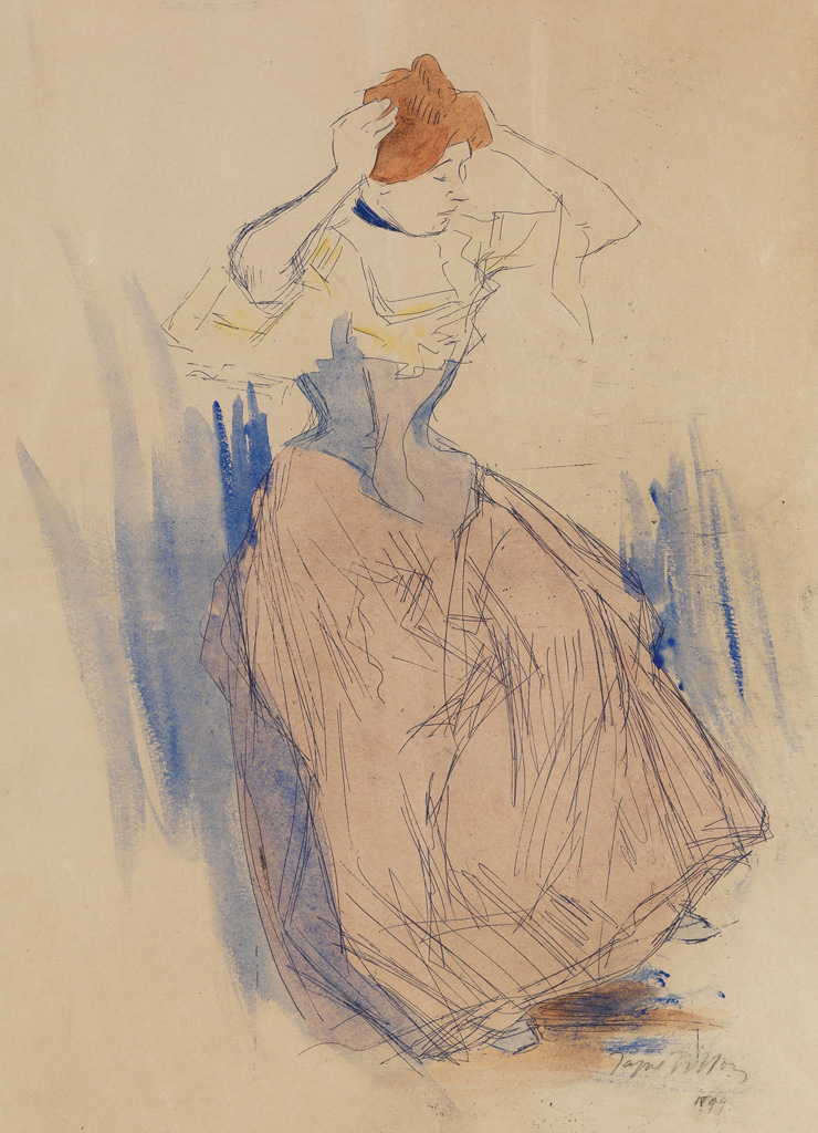 Appraisal: JACQUES VILLON Femme se Coiffant Etching printed in blue with