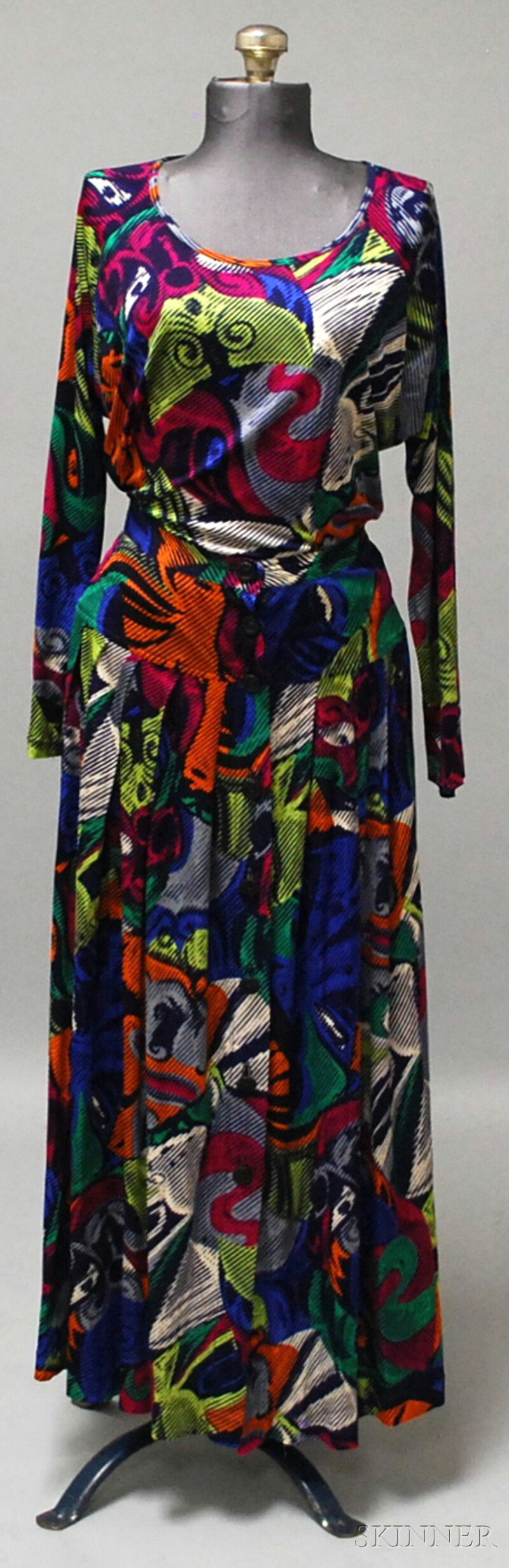 Appraisal: Vintage Missoni Bright-colored Silk Jersey Skirt and Blouse simple long-sleeve