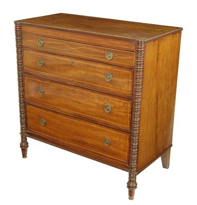 Appraisal: A mahogany and boxwood strung chest of four graduated long