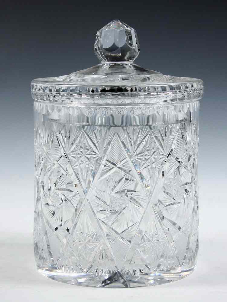 Appraisal: AMERICAN BRILLIANT PERIOD CUT GLASS BISCUIT JAR - Belle Epoch