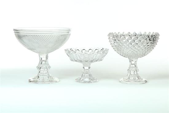 Appraisal: THREE GLASS COMPOTES American mid th century flint glass Pictured