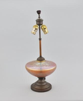 Appraisal: Aurene Glass Lamp A lovely gold and pink aurene glass