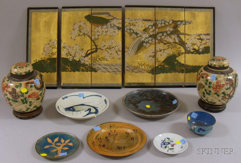 Appraisal: Nine Asian Ceramic Enameled and Decorative Items a pair of