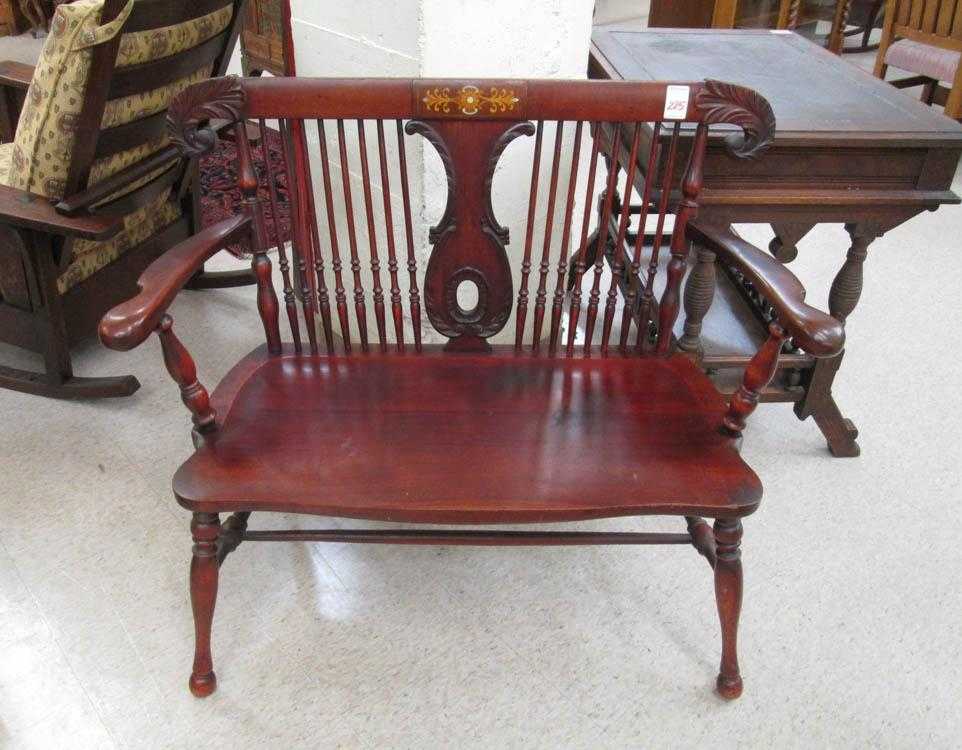 Appraisal: STICKLEY BROTHERS CARVED AND INLAID MAHOGANY SETTEE AND CHAIR SET