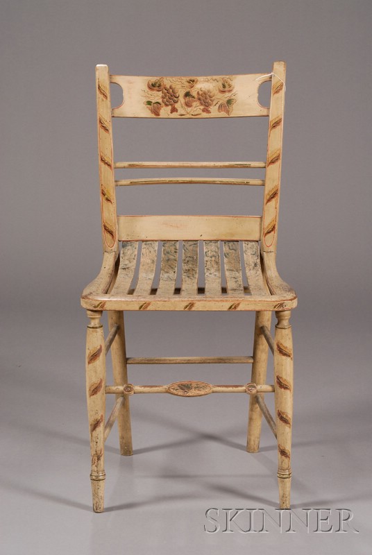 Appraisal: Painted and Freehand Decorated Fancy Chair attributed to Samuel Gragg