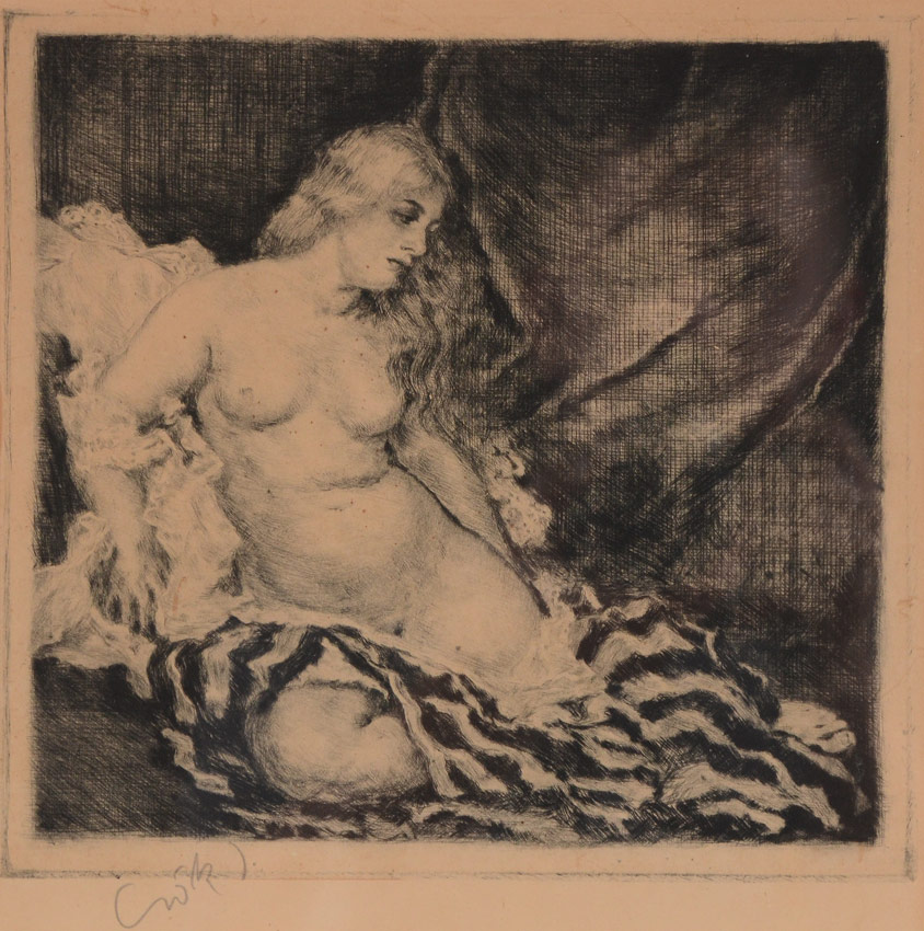 Appraisal: CSOK Istvan Hungarian - Reclining Female Nude Etching Sight size