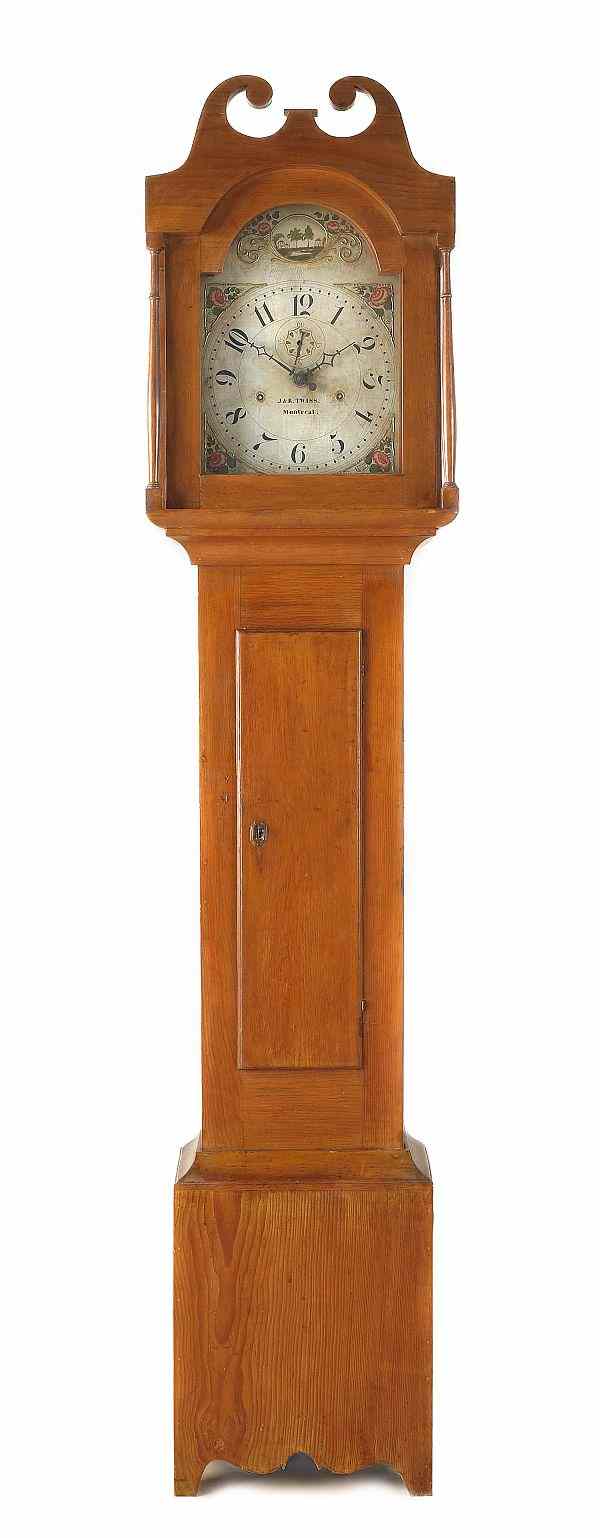 Appraisal: Canadian pine tall case clock th c with wooden works