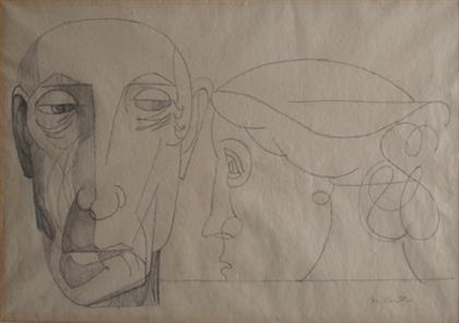 Appraisal: MORRIS KANTOR american - TWO FACES Signed bottom right graphite