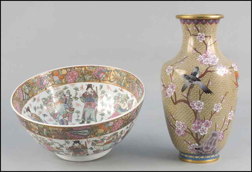 Appraisal: JAPANESE CLOISONNE VASE Together with a porcelain center bowl Vase