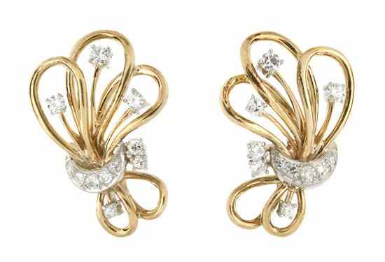 Appraisal: A Pair of Karat Yellow Gold and Diamond Earrings in