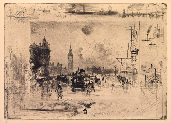 Appraisal: F LIX BUHOT Westminster Bridge Etching and drypoint x mm