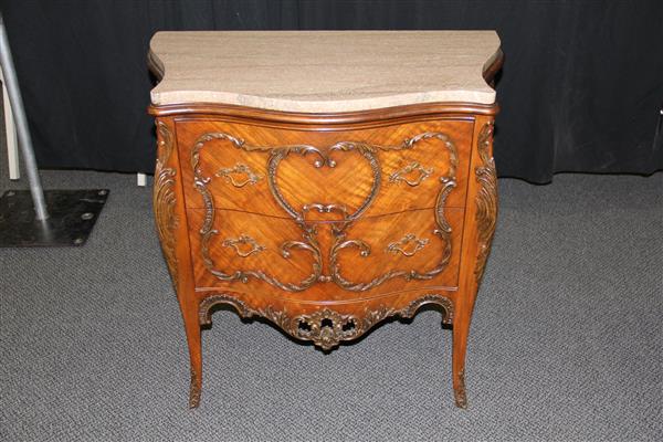 Appraisal: French Louis XV style carved walnut marble top serpentine Bombe