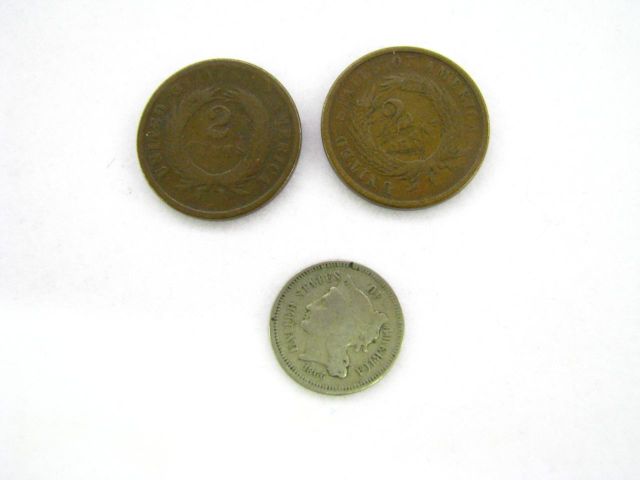 Appraisal: Two two-cent coins and and one silver three cent coin