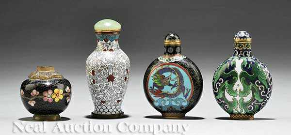 Appraisal: A Group of Four Chinese Cloisonn Enamel Snuff Bottles the