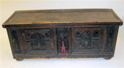 Appraisal: South German carved pine coffer early th century The rectangular