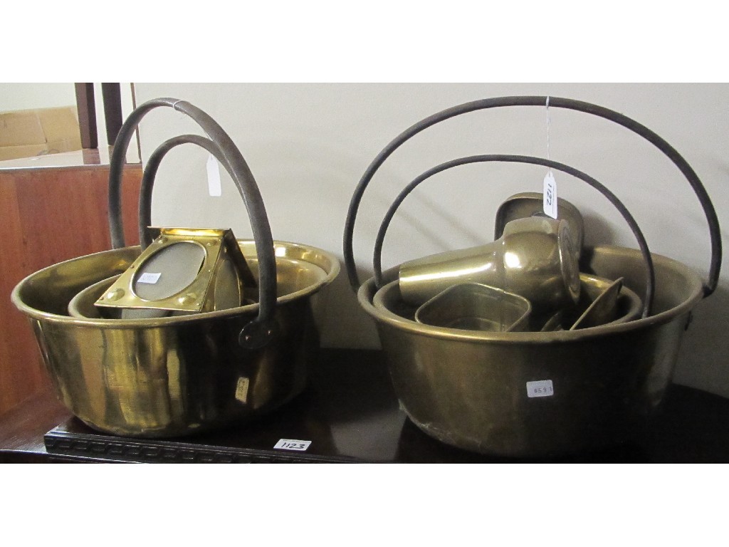 Appraisal: Four brass jelly pans and brasswares