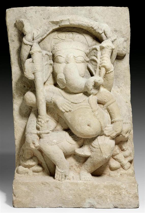 Appraisal: A BUFF SANDSTONE STELE OF DANCING GANESHA India th th