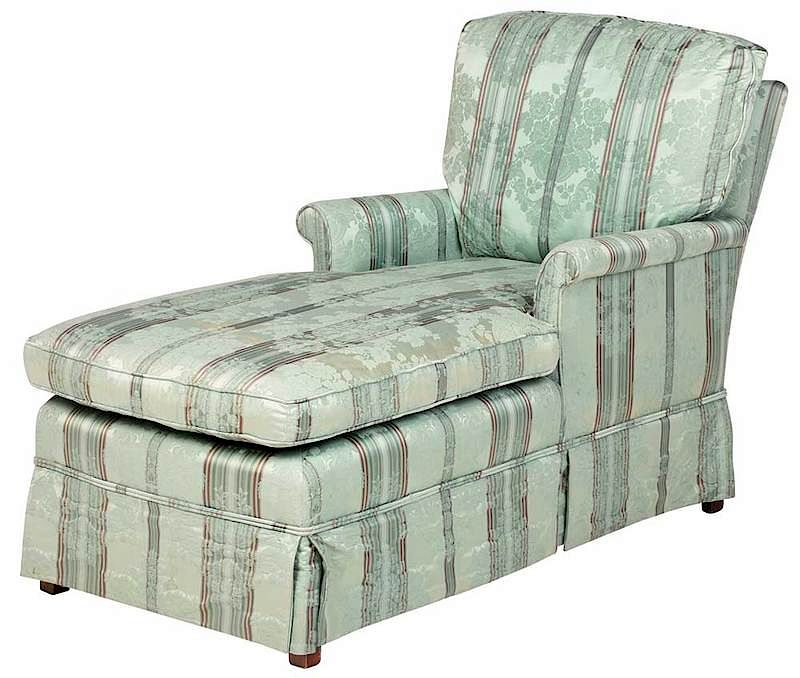 Appraisal: Modern Silk Damask Upholstered Chaise th century blue-green silk damask