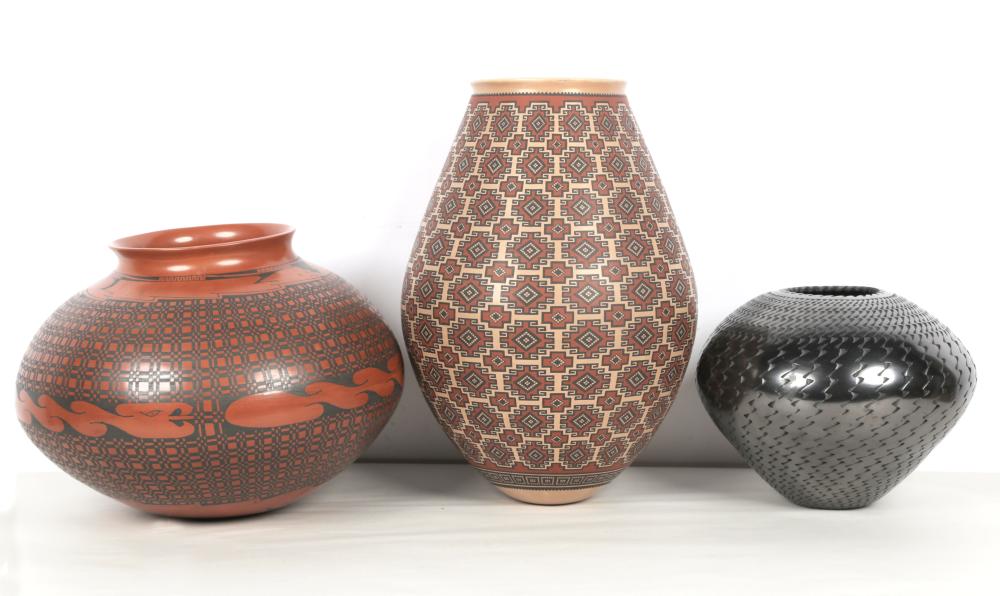 Appraisal: THREE MATA ORTIZ POTTERY VESSELSeach signed the first Enrique Pedregon