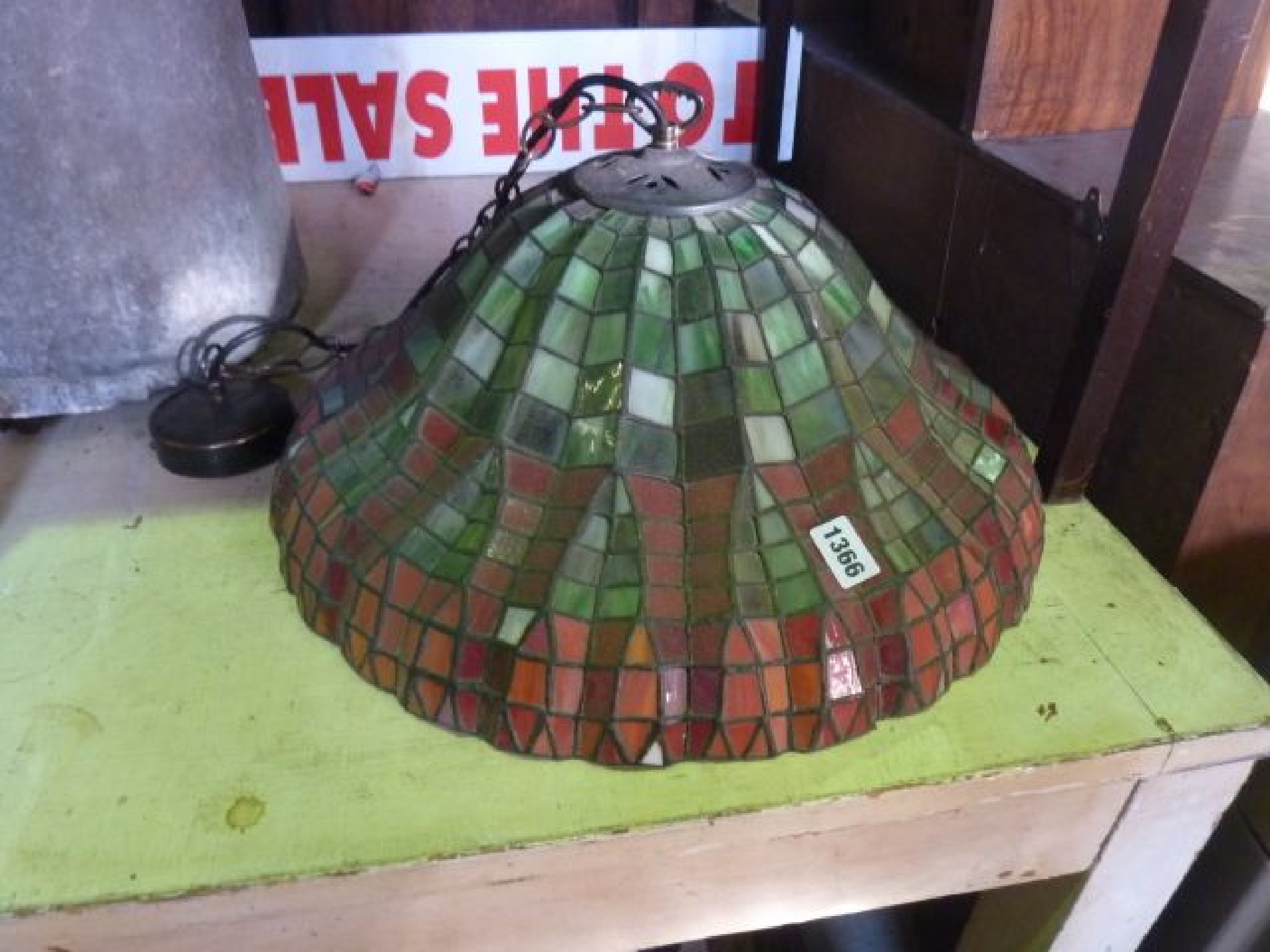 Appraisal: A leaded light ceiling shade with mosaic coloured glass panels