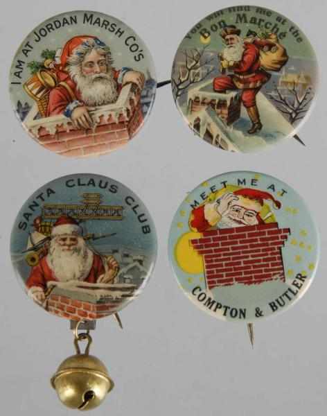 Appraisal: Lot of Celluloid Santa Pin Back Buttons Description Includes Santa