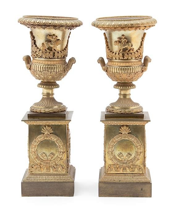 Appraisal: A Pair of French Empire Gilt Bronze Campana-form Urns on